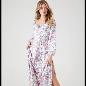 Forever 21 Floral Maxi Dress Pink Blue Long Sleeve Cottagecore Size Small NWT